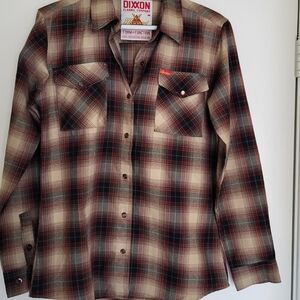 DIXXON Thorogood Women's L Pearl Snap Plaid Button Down Shirt - Black Cream